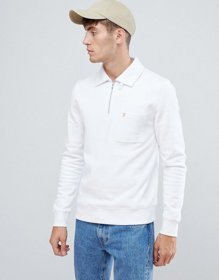 Farah Govanhill Zip Neck Collar Sweat In White - White