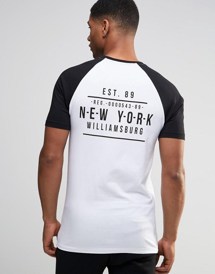 Asos Longline Muscle T-shirt With Contrast Raglan Sleeves And Chest Print