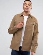Pull & Bear Military Shirt With Double Pockets In Tan In Regular Fit - T