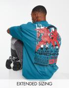 Asos Design Oversized T-shirt In Teal With Anime Back Print-blue