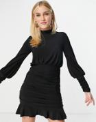 Lipsy Ruched Skirt Detail Mini Dress In Black