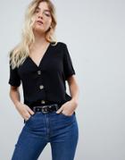 Asos Design Boxy Top With Contrast Buttons - Black