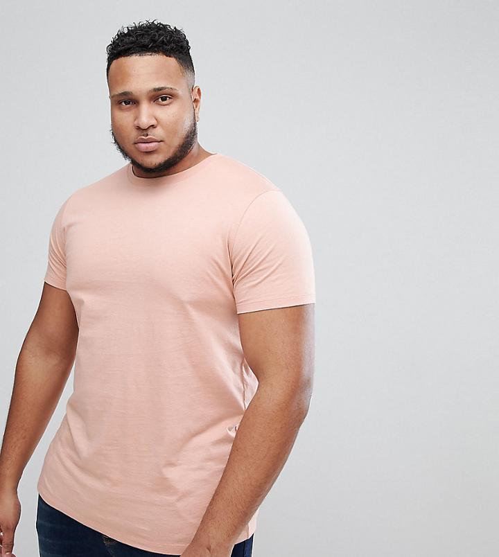 Asos Plus Longline T-shirt With Crew Neck In Beige - Beige