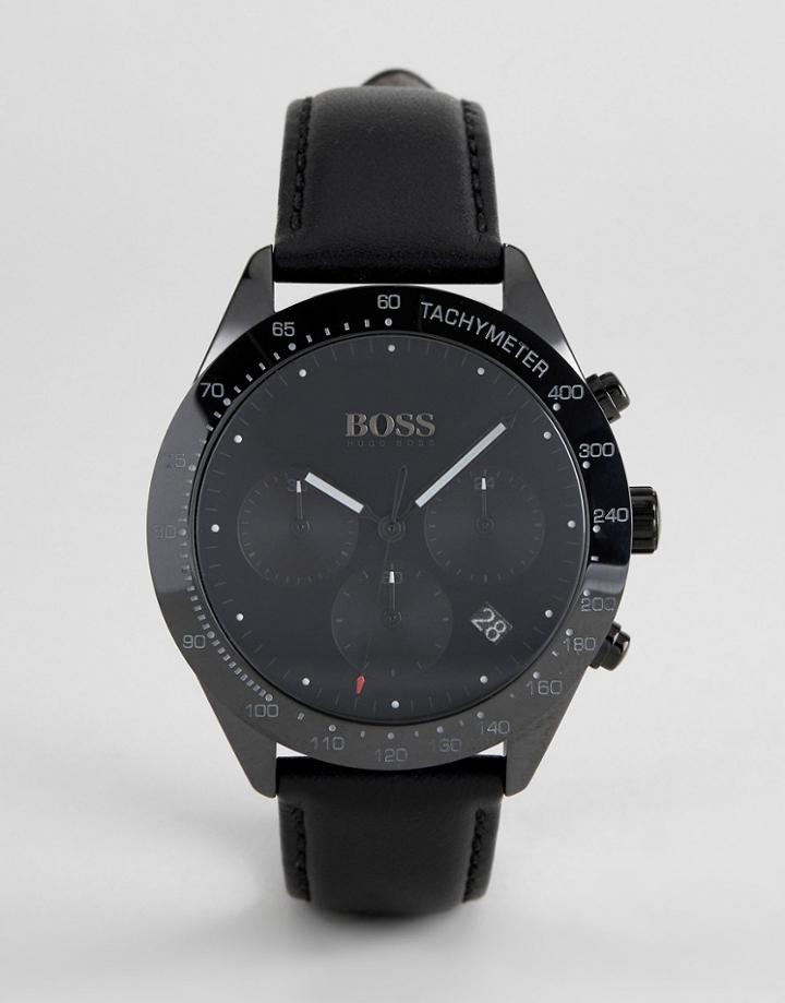 Boss 1513590 Talent Chronograph Leather Watch In Black - Black