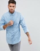 New Look Denim Shirt With Paint Splatter In Light Wash - Blue