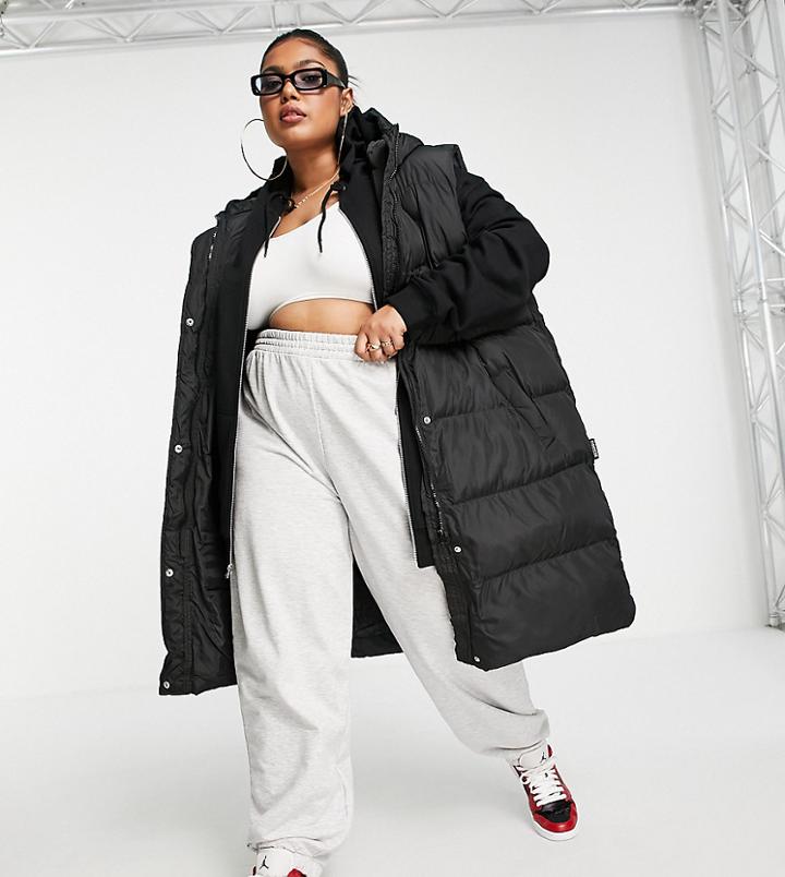 Missguided Plus Longline Padded Vest In Black - Black