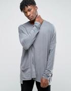 Asos Extreme Oversized Long Sleeve T-shirt With Pocket - Gray