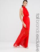 Missguided Tall Exclusive High Neck Open Back Maxi Dress - Red
