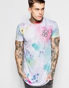 Siksilk T-shirt With Floral Lights Print And Curved Hem - Gray