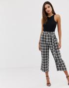 Boohoo Belted Cropped Wide Leg Culotte In Check - Multi
