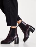 Asos Design Runaway Leather Chelsea Boots In Burgundy-red