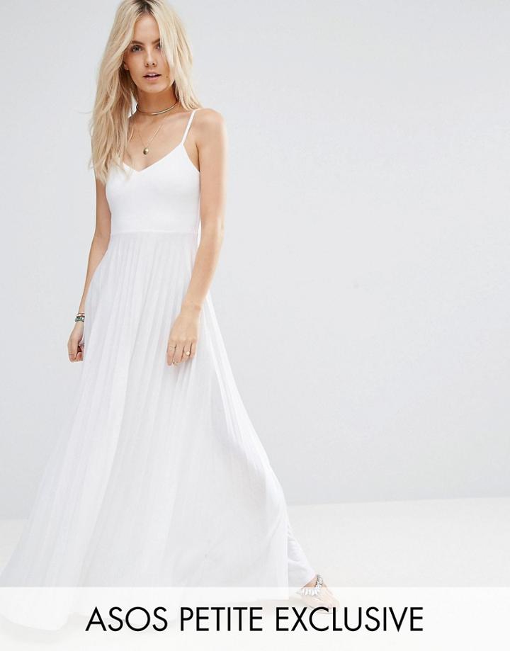 Asos Petite Pleated Hem Cami Maxi Dress - White