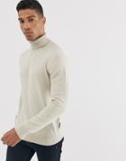French Connection 100% Cotton Roll Neck Sweater-stone