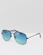 Asos Aviator Sunglasses With Blue Grad Lens - Green