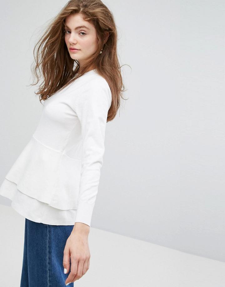 Willow And Paige Lightweight Sweater With Textured Panel - Cream
