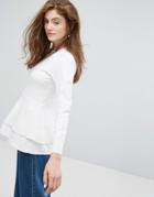 Willow And Paige Lightweight Sweater With Textured Panel - Cream