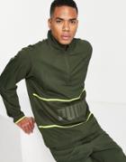 Puma Training Graphic Woven 1/2 Zip Jacket In Khaki Green