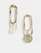 Svnx Multicolor Long Earrings With Pearl And Coin Details-white