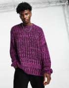Asos Design Loose Knit Textured Sweater In Purple Twist