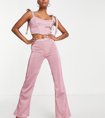 Jaded Rose Petite Sheer Wide Leg Pants In Pink Sparkle - Part Of A Set