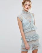 Rd & Koko High Neck Lace Tiered Dress - Blue