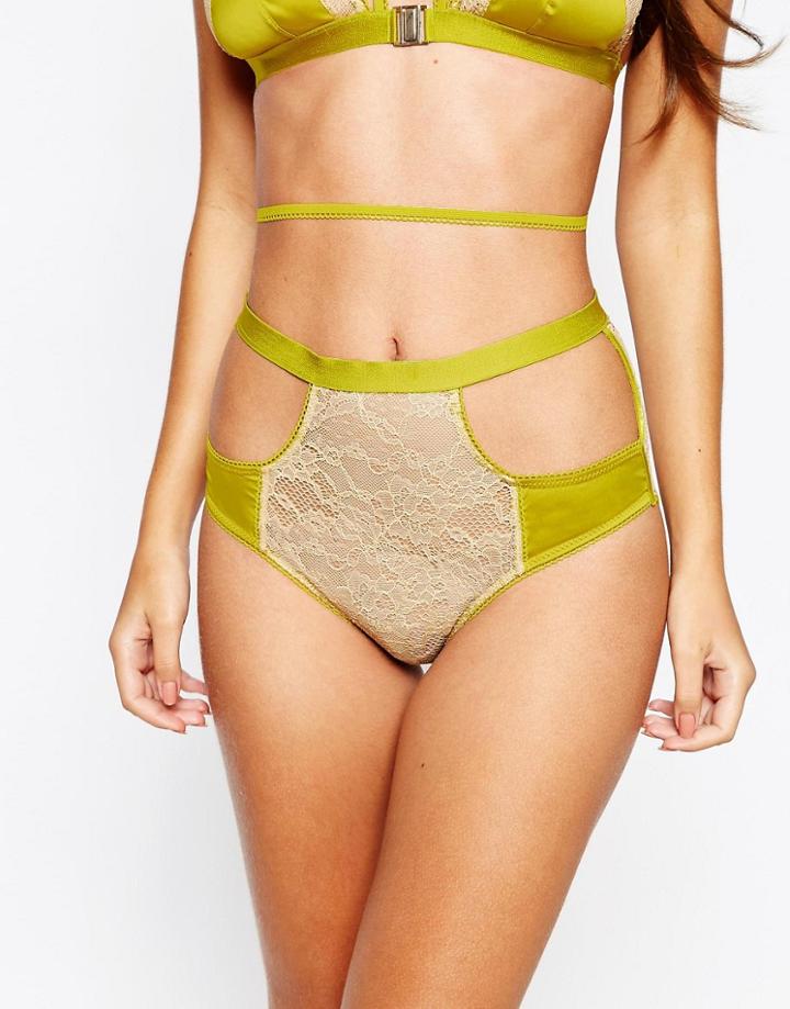 Asos Esme Satin & Lace High Waist Pant - Chartreuse