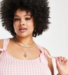 Yours Tie Shoulder Cami Top In Pink Gingham Check