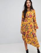 Vero Moda Floral Midi Dress With Asymetric Hem - Multi