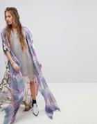 Aratta Maxi Kimono With Birds Of Paradise Print In Silk - Multi