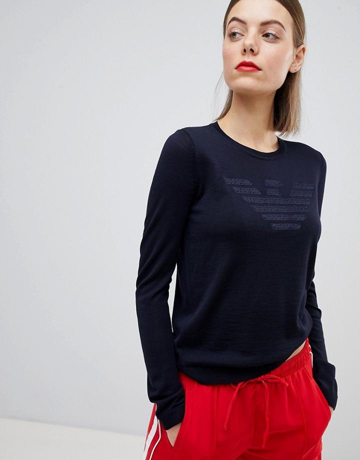 Emporio Armani Tonal Stitch Eagle Logo Sweater - Navy