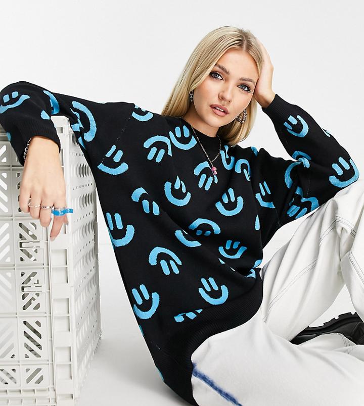 Native Youth Very Oversized Sweater In Face Knit-black