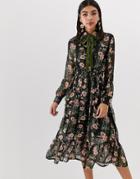 Sister Jane Midi Dress With Ruffle Hem In Vintage Floral Print - Multi