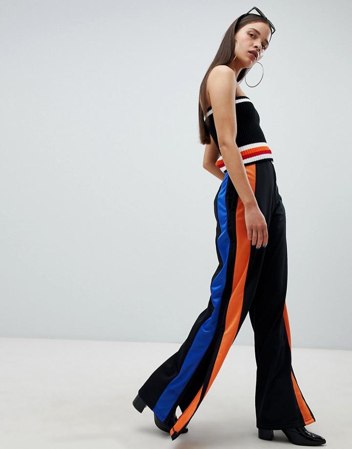 The Ragged Priest Wide Leg Track Pants With Side Stripe - Multi
