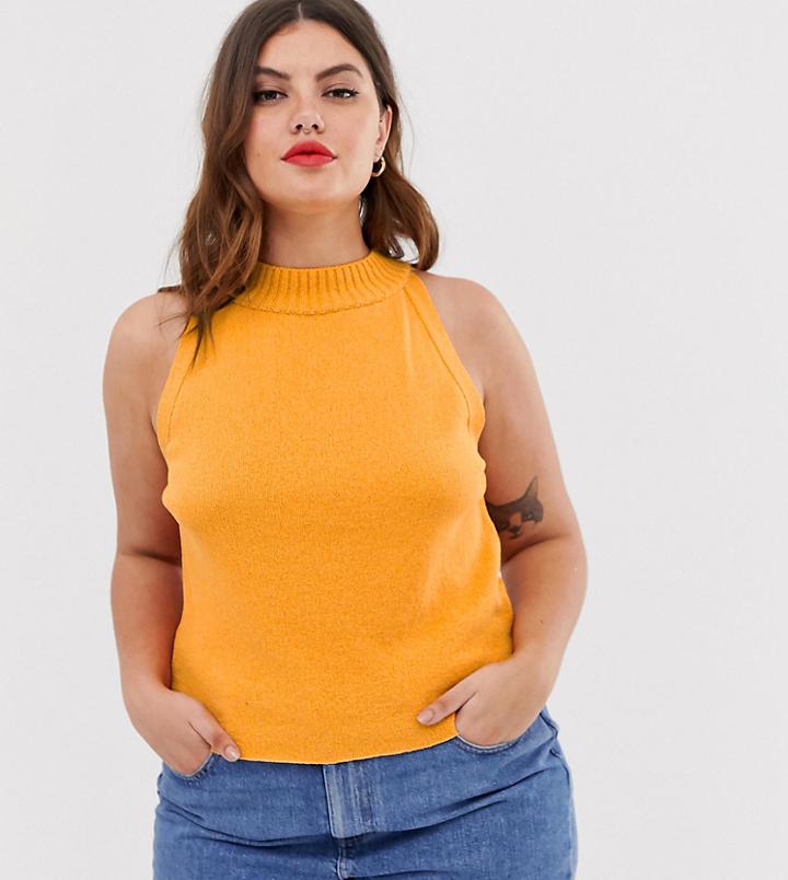 Asos Design Curve High Neck Knitted Tank-orange