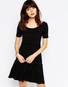 Asos Tiered Swing Dress With Short Sleeves - Black