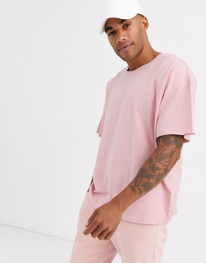Asos Design Oversized T-shirt With Raw Neck In Pink