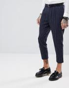 Gianni Feraud Skinny Fit Pinstripe Cropped Suit Pants - Navy