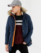 Jack & Jones Originals Parka With Fleece Lining And Faux Fur Hood - Navy