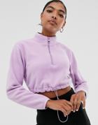 Asos Design Cropped Fleece With Zip-purple