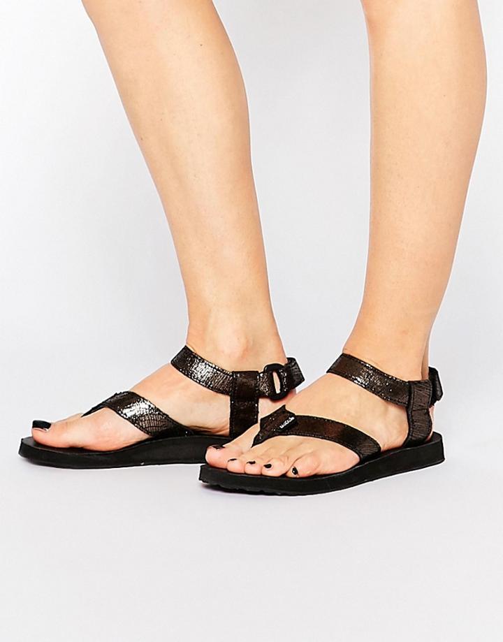 Teva Original Leather Metallic Flat Sandals - Black