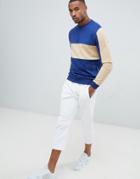Asos Design Sweatshirt With Side Stripe And Color Blocking - Blue