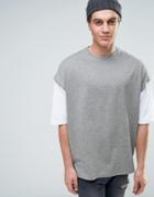 Asos Super Oversized T-shirt In Heavyweight Jersey With Raw Layered Sleeve - Gray