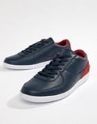 Lacoste Minimal Leather Sneakers In Navy And Red