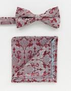 Twisted Tailor Bow Tie And Pocket Square Set In Burgundy Paisley Jacquard-red