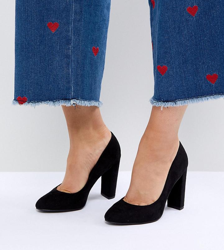 New Look Wide Fit Round Toe Block Heel Court Shoe - Black
