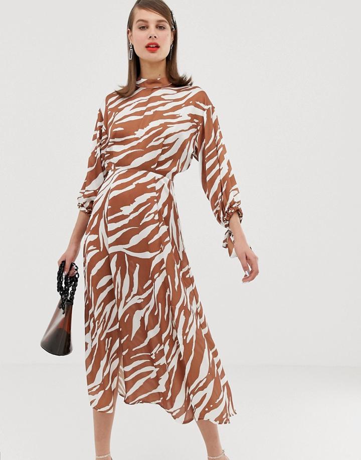 Asos Design Zebra Print Midi Dress-multi