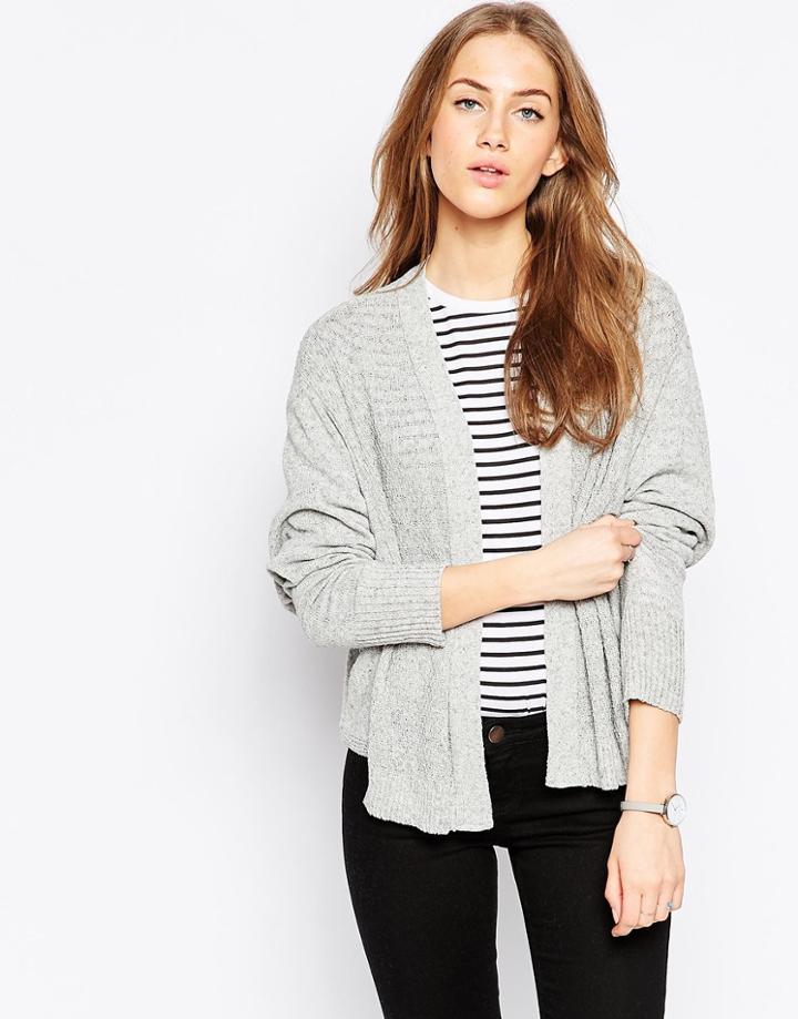 Asos Boxy Cardigan In Natural Look Yarn - Gray