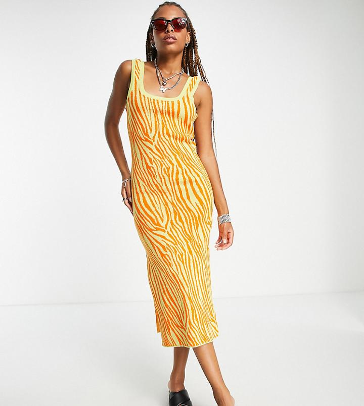 Reclaimed Vintage Knitted Midi Dress In Bright Animal Print-multi