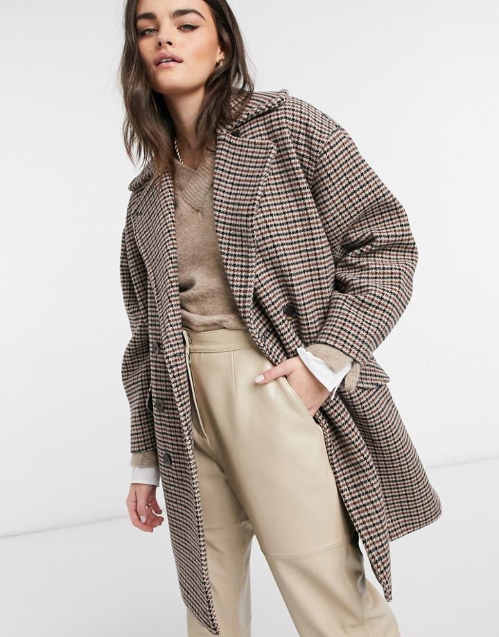 Selected Femme Oversized Wool Coat In Plaid-multi