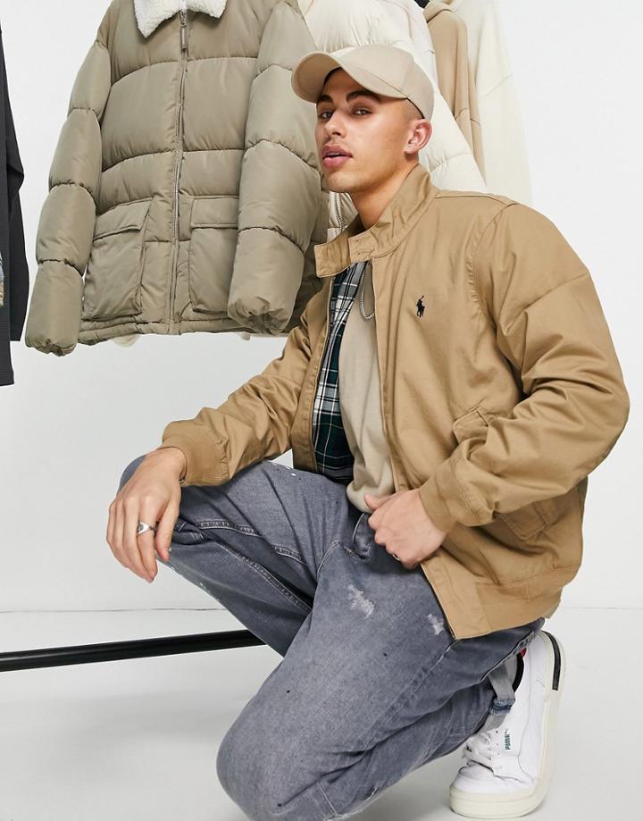 Polo Ralph Lauren Baracuda Player Logo Twill Harrington Jacket In Tan-brown